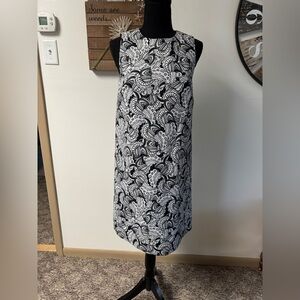 Sz2 Brooks Brothers black/white paisley print sleeveless lined sheath dress NWT